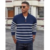 image:imageCOOFANDY Mens Quarter Zip Pullover Dress Slim Fit Sweater Mock Neck Sweaters Casual Long Sleeve PulloversBlue  White Stripe