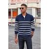 image:imageCOOFANDY Mens Quarter Zip Pullover Dress Slim Fit Sweater Mock Neck Sweaters Casual Long Sleeve PulloversBlue  White Stripe
