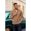 image:imageCOOFANDY Mens Quarter Zip Pullover Dress Slim Fit Sweater Mock Neck Sweaters Casual Long Sleeve PulloversLight Brown