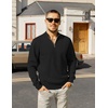 image:imageCOOFANDY Mens Quarter Zip Pullover Slim Fit Lightweight Knit Pullover Sweaters Casual Polo SweaterBlack