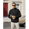 image:imageCOOFANDY Mens Quarter Zip Pullover Slim Fit Lightweight Knit Pullover Sweaters Casual Polo SweaterBlack