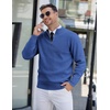 image:imageCOOFANDY Mens Quarter Zip Pullover Slim Fit Lightweight Knit Pullover Sweaters Casual Polo SweaterBlue