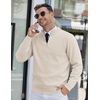 image:imageCOOFANDY Mens Quarter Zip Pullover Slim Fit Lightweight Knit Pullover Sweaters Casual Polo SweaterCream