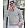 image:imageCOOFANDY Mens Quarter Zip Pullover Slim Fit Lightweight Knit Pullover Sweaters Casual Polo SweaterLight Gray