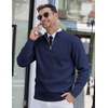 image:imageCOOFANDY Mens Quarter Zip Pullover Slim Fit Lightweight Knit Pullover Sweaters Casual Polo SweaterNavy Blue