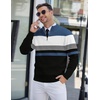 image:imageCOOFANDY Mens Quarter Zip Pullover Slim Fit Lightweight Knit Pullover Sweaters Casual Polo SweaterStripeblueblackwhite