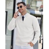 image:imageCOOFANDY Mens Quarter Zip Pullover Slim Fit Lightweight Knit Pullover Sweaters Casual Polo SweaterWhite