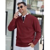 image:imageCOOFANDY Mens Quarter Zip Pullover Slim Fit Lightweight Knit Pullover Sweaters Casual Polo SweaterWine Red