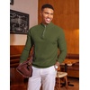image:imageCOOFANDY Mens Quarter Zip Sweater Slim Fit Lightweight Mock Neck Pullover Knit Texture Polo SweatersArmy Green