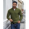 image:imageCOOFANDY Mens Quarter Zip Sweater Slim Fit Lightweight Mock Neck Pullover Knit Texture Polo SweatersArmy Green
