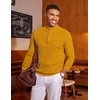 image:imageCOOFANDY Mens Quarter Zip Sweater Slim Fit Lightweight Mock Neck Pullover Knit Texture Polo SweatersLight Brown