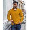 image:imageCOOFANDY Mens Quarter Zip Sweater Slim Fit Lightweight Mock Neck Pullover Knit Texture Polo SweatersLight Brown
