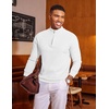image:imageCOOFANDY Mens Quarter Zip Sweater Slim Fit Lightweight Mock Neck Pullover Knit Texture Polo SweatersWhite