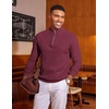 image:imageCOOFANDY Mens Quarter Zip Sweater Slim Fit Lightweight Mock Neck Pullover Knit Texture Polo SweatersWine Red