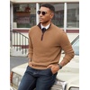 image:imageCOOFANDY Mens Quarter Zip Sweater Slim Fit Mock Neck Pullover Casual Knitted Ribbed Polo SweatersBrown