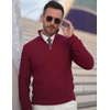 image:imageCOOFANDY Mens Quarter Zip Sweaters Slim Fit Lightweight Knitted Mock Neck Pullover Casual Polo SweatersWine Red