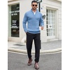image:imageCOOFANDY Mens Quarter Zip Sweaters Slim Fit Mock Neck Pullover Sweaters Lightweight Knitted Polo SweaterBlue