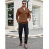 image:imageCOOFANDY Mens Quarter Zip Sweaters Slim Fit Mock Neck Pullover Sweaters Lightweight Knitted Polo SweaterBrown