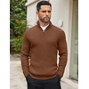 image:imageCOOFANDY Mens Quarter Zip Sweaters Slim Fit Mock Neck Pullover Sweaters Lightweight Knitted Polo SweaterBrown