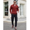image:imageCOOFANDY Mens Quarter Zip Sweaters Slim Fit Mock Neck Pullover Sweaters Lightweight Knitted Polo SweaterRed