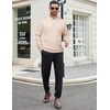 image:imageCOOFANDY Mens Quarter Zip Sweaters Slim Fit Mock Neck Pullover Sweaters Lightweight Knitted Polo SweaterRibbed Beige