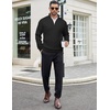 image:imageCOOFANDY Mens Quarter Zip Sweaters Slim Fit Mock Neck Pullover Sweaters Lightweight Knitted Polo SweaterRibbed Black