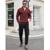 image:imageCOOFANDY Mens Quarter Zip Sweaters Slim Fit Mock Neck Pullover Sweaters Lightweight Knitted Polo SweaterWine Red