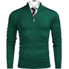 image:imageCOOFANDY Mens Quarter Zip Up Sweaters Slim Fit Lightweight Mock Neck Pullover Casual Polo SweatersAdark Green