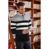image:imageCOOFANDY Mens Quarter Zip Up Sweaters Slim Fit Lightweight Mock Neck Pullover Casual Polo SweatersBlack  White  Grey Stripe