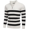 image:imageCOOFANDY Mens Quarter Zip Up Sweaters Slim Fit Lightweight Mock Neck Pullover Casual Polo SweatersBlack  White Stripe