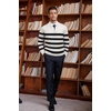 image:imageCOOFANDY Mens Quarter Zip Up Sweaters Slim Fit Lightweight Mock Neck Pullover Casual Polo SweatersBlack  White Stripe