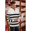 image:imageCOOFANDY Mens Quarter Zip Up Sweaters Slim Fit Lightweight Mock Neck Pullover Casual Polo SweatersBlack  White Stripe
