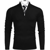 image:imageCOOFANDY Mens Quarter Zip Up Sweaters Slim Fit Lightweight Mock Neck Pullover Casual Polo SweatersBlack