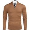 image:imageCOOFANDY Mens Quarter Zip Up Sweaters Slim Fit Lightweight Mock Neck Pullover Casual Polo SweatersBrown