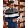 image:imageCOOFANDY Mens Quarter Zip Up Sweaters Slim Fit Lightweight Mock Neck Pullover Casual Polo SweatersDark Blue  White Stripe