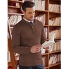 image:imageCOOFANDY Mens Quarter Zip Up Sweaters Slim Fit Lightweight Mock Neck Pullover Casual Polo SweatersDark Brown