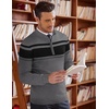 image:imageCOOFANDY Mens Quarter Zip Up Sweaters Slim Fit Lightweight Mock Neck Pullover Casual Polo SweatersDark Heather Grey  Black Stripe