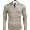 image:imageCOOFANDY Mens Quarter Zip Up Sweaters Slim Fit Lightweight Mock Neck Pullover Casual Polo SweatersKhaki