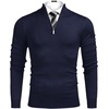 image:imageCOOFANDY Mens Quarter Zip Up Sweaters Slim Fit Lightweight Mock Neck Pullover Casual Polo SweatersNavy Blue
