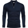 image:imageCOOFANDY Mens Quarter Zip Up Sweaters Slim Fit Lightweight Mock Neck Pullover Casual Polo SweatersNavystripekhaki