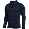image:imageCOOFANDY Mens Quarter Zip Up Sweaters Slim Fit Lightweight Mock Neck Pullover Casual Polo SweatersNavystripekhaki