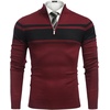 image:imageCOOFANDY Mens Quarter Zip Up Sweaters Slim Fit Lightweight Mock Neck Pullover Casual Polo SweatersRed  Black Stripe