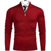 image:imageCOOFANDY Mens Quarter Zip Up Sweaters Slim Fit Lightweight Mock Neck Pullover Casual Polo SweatersRed