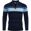 image:imageCOOFANDY Mens Quarter Zip Up Sweaters Slim Fit Lightweight Mock Neck Pullover Casual Polo SweatersStripeblue