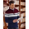 image:imageCOOFANDY Mens Quarter Zip Up Sweaters Slim Fit Lightweight Mock Neck Pullover Casual Polo SweatersWine Red  Navy Blue Stripe