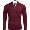 image:imageCOOFANDY Mens Quarter Zip Up Sweaters Slim Fit Lightweight Mock Neck Pullover Casual Polo SweatersWine Red