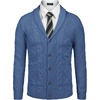 image:imageCOOFANDY Mens Shawl Collar Cardigan Sweater Slim Fit Button Down Cable Knitted Sweater with PocketsDenim Blue