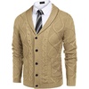 image:imageCOOFANDY Mens Shawl Collar Cardigan Sweater Slim Fit Button Down Cable Knitted Sweater with PocketsKhaki