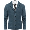 image:imageCOOFANDY Mens Shawl Collar Cardigan Sweater Slim Fit Cable Knit Button up Sweater with PocketsBlue Heather