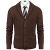 image:imageCOOFANDY Mens Shawl Collar Cardigan Sweater Slim Fit Cable Knit Button up Sweater with PocketsBrown